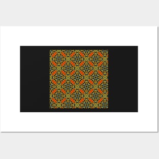Blue, Yellow and Orange Beadwork Inspired Print Posters and Art